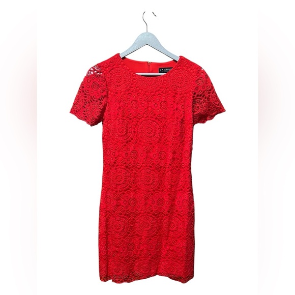 Laundry by Shelli Segal Red Lace Mini Dress – Size 8P - Picture 1 of 5